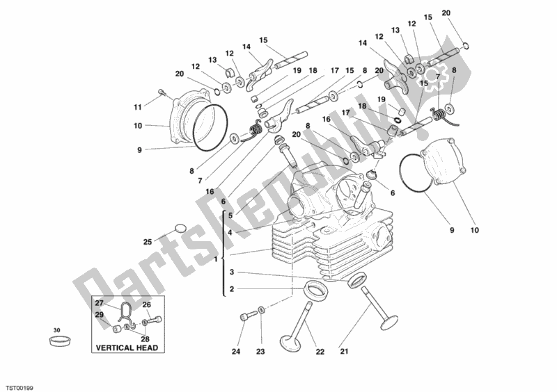 All parts for the Vertical Cylinder Head of the Ducati Monster S2R 1000 USA 2006